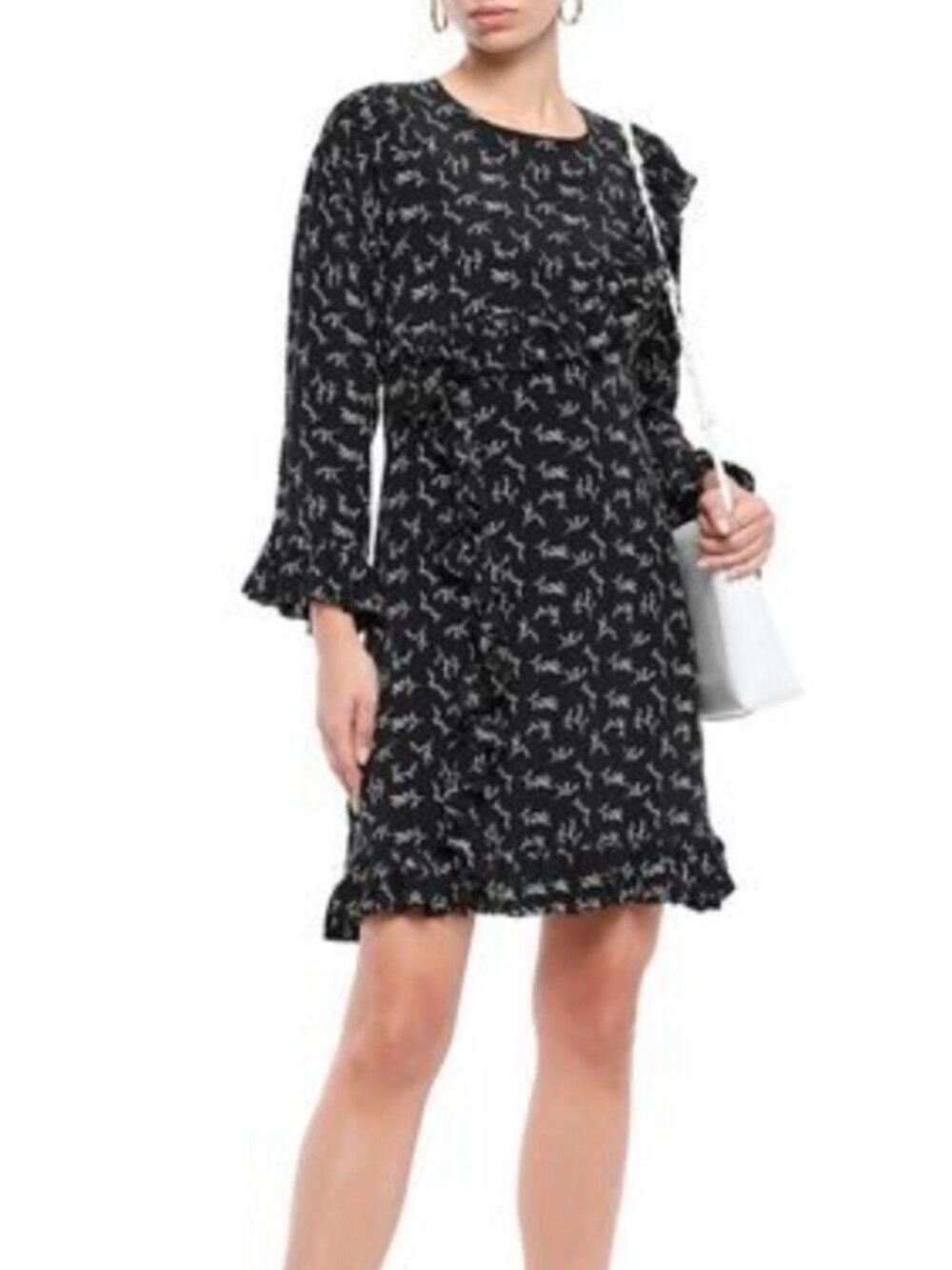 Mes Demoiselles Paris Floral Silk Mini Dress Black Long Sleeve Ruffle Size 40/LG